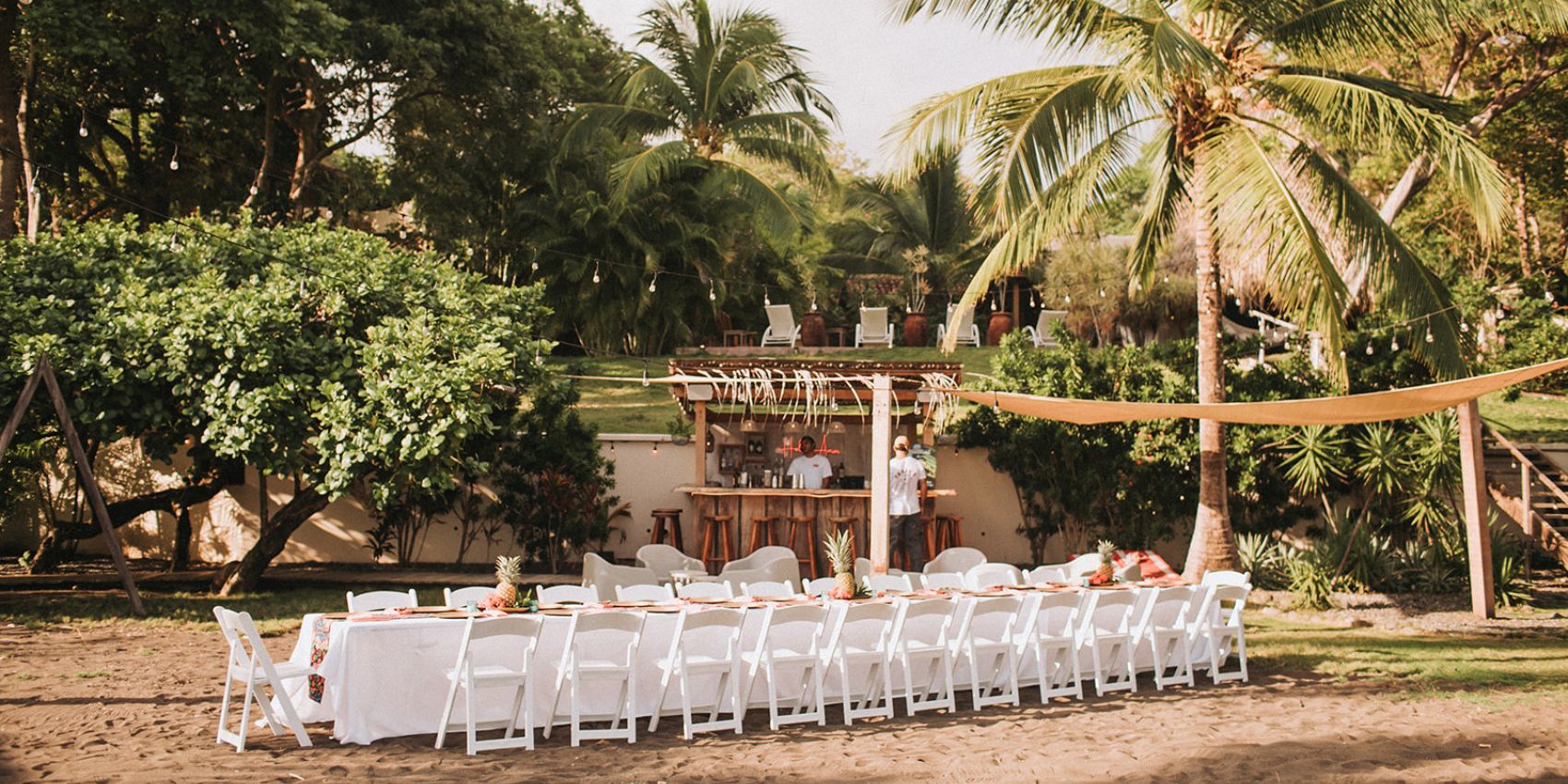 Beachfront dinner setup
