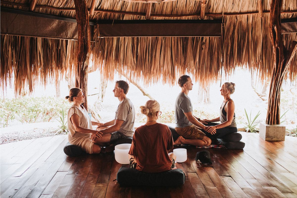 Couple yoga session