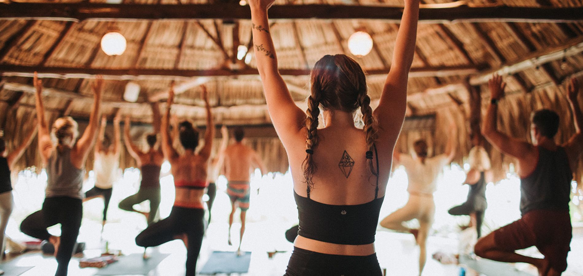 Tree pose in yoga shala